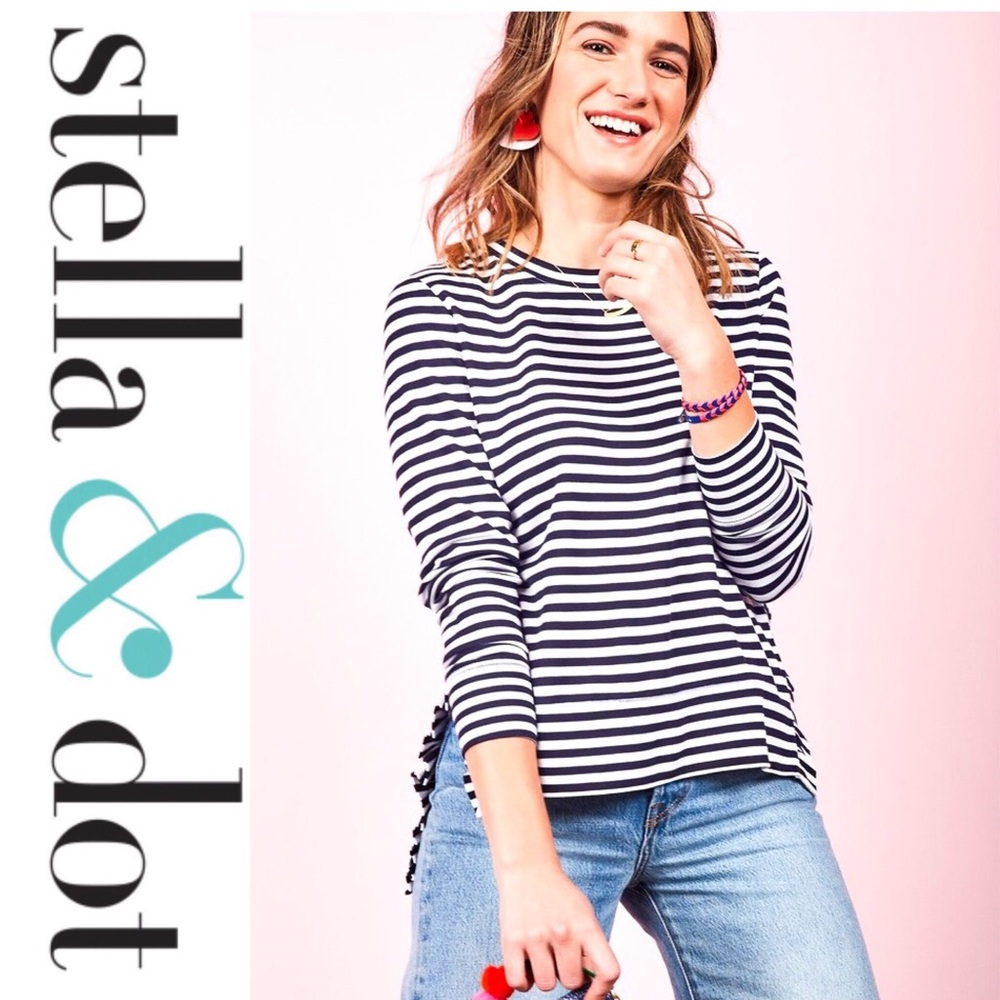 NWOT:  Stella & Dot Ruffle Pullover in Navy Stripe